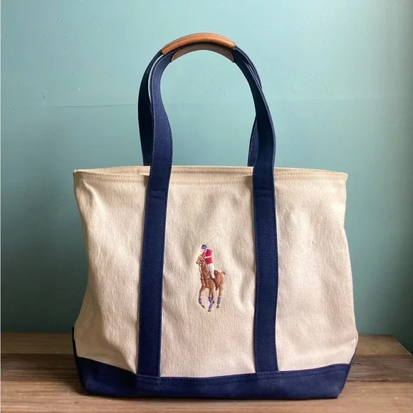 Polo Ralph Lauren Big Pony Canvas and Leather Tote Bag - Picture 4 of 14